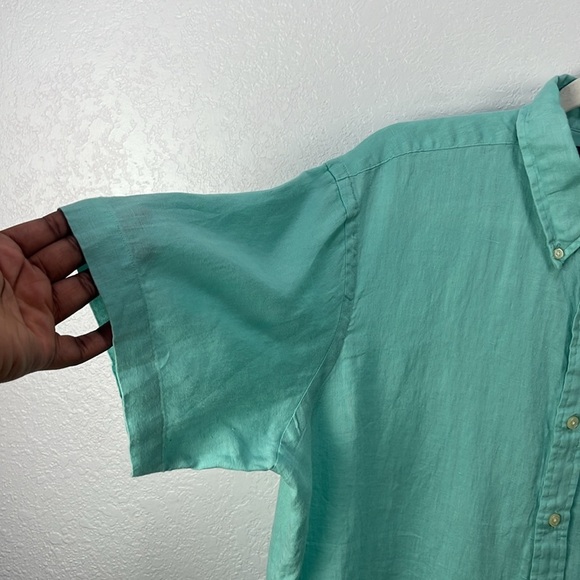 Polo by Ralph Lauren Men's Light Green Button Down Shirt Linen Short Sleeve Sz L - Picture 4 of 7